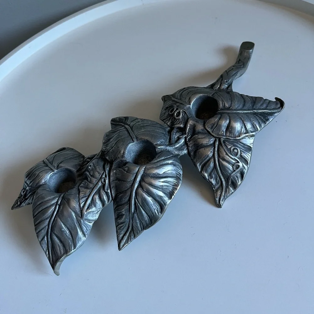 Pewter Leaf Candle Holder Great Home Decor